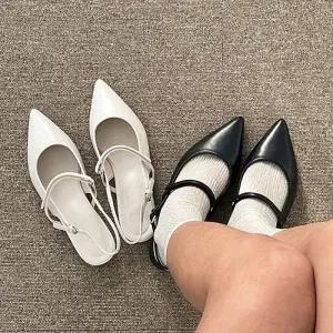 뾰족코 찍찍이 발등 스트랩 메리제인 슬링백 플랫 4fY