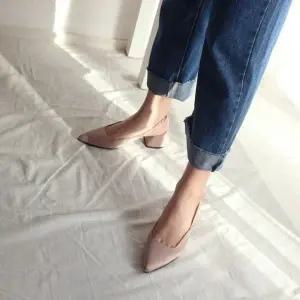 제작 뾰족코 스틸레토 슬링백 스트랩 통굽 미들힐Y