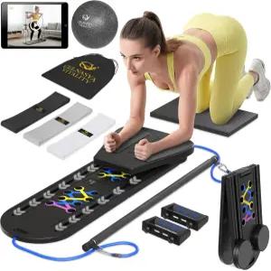 필라테스 리포머 보드 타이머가 포함된 7-in-1 접이식 키트 저항 밴드 및 볼 가이드 홈 운동 - 가정용 AB