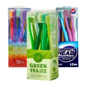 바른생활 그린티 초극세모 칫솔 12입, 1개 + 아트컬렉션 칫솔 12입, 1개+콤팩트케어 칫솔 초극세모 12입, 1개