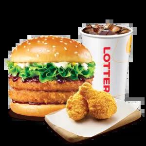 롯데리아 더블치킨버거 1인팩 (더블치킨버거 + 화이어윙2조각 + 콜라R)