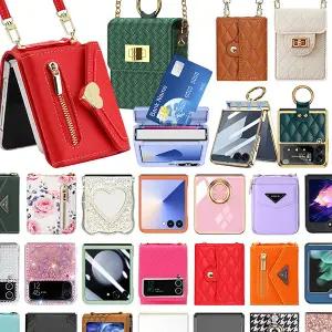 갤럭시Z플립7 FE 6 5 4 3 제트 지 가죽 큐빅 링 힌지보호 카드 수납 다이어리 지갑형 핸드폰케이스