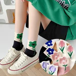 [5켤레 세트] 모델리 러블리 플라워 포인트 중목 패션양말 5color