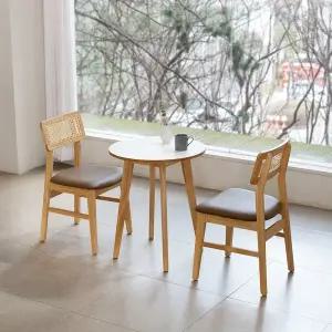 [공간미가구]밀키우드 600 원형 핸즈라탄 2인 세트 카페 식탁 인테리어 주방 커피숍