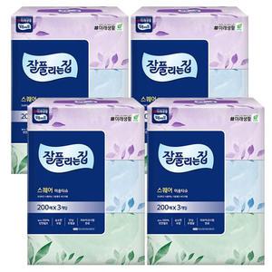 잘풀리는집 스퀘어 각티슈 200매 3입 미용티슈 x4개