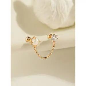 [미니멀피어싱]14K 모이사나이트 다이아 진주 레이어드 피어싱 귀걸이