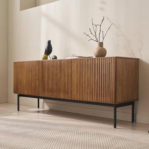 [슈퍼홈]나디아 1500 티비다이 티비 장 원목 도어 높은 거실장 (블랙다리-월넛)