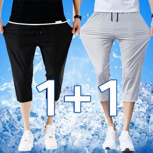 1+1 남자 아이스쿨반바지 7부 여름 냉장고 반바지 왕스판 밴딩팬츠