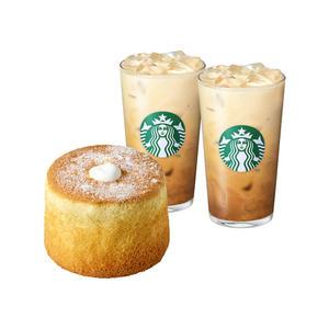 [스타벅스] [달콤하고 부드럽게] 아이스 밀크 카라멜 라떼 T 2잔 + 부드러운 생크림 카스텔라