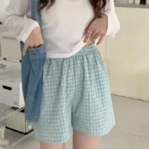 여성 여름 체크 잠옷 반바지 밴딩 홈웨어 파자마