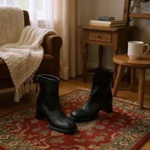 [갤러리아] 고세 여성 데일리 세미 스퀘어 가보시 스판 가죽 앵클부츠 OZA5F057 블랙 6.5cm