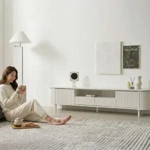 밀크 라운드 템바보드 거실장 2000