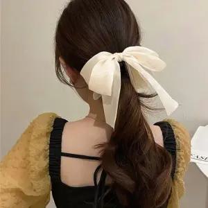 리본 바나나 핀 긴 단발 헤어 반 묶음 머리 삔 크림