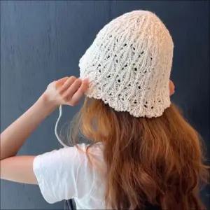 여성 여름 니트 벙거지모자 끈달린 버킷햇 크로셰 햇 4색