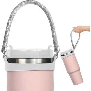 [미국배송] 스탠리 컵 액세서리용 글리터 핸들 - 스트랩 블링 물병 손잡이 스트랩이 있는 다이아몬드 텀블러 캐리어