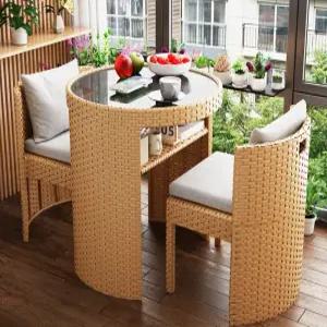 야외용 라탄 테이블 커피 라운드 베란다 발코니 파라솔