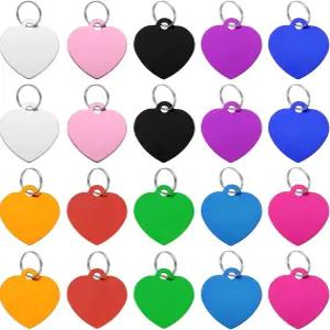 uxcell 애완동물 ID 태그 금속 각인 하트 모양 개 애완견 고양이용 열쇠고리가 있는 10가지 색상 빈 스탬핑