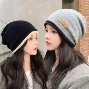 남녀공용 두겹 레이어드 니트 비니 겨울 루즈핏