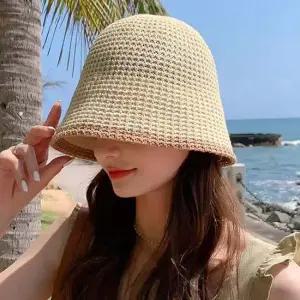 30대 40대 여자 배색 라인 포인트 짜임 모자 버킷햇