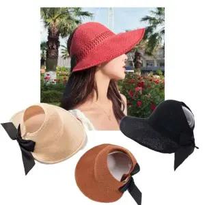 휴양지 챙넓은 버킷햇 리본 밀짚모자 선캡 왕골모자
