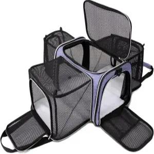 배글러 고양이 캐리어 가방 항공사 승인 반려동물 소프트 사이드 펫 트래블 5 도어 개방 3 플리스 패드