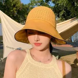 여성 4컬러 무지 데일리 리본 밀짚 썬캡