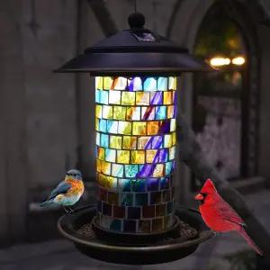 스테인드글라스 테라빔 솔라 버드 피더 간편한 청소 및 상단 채우기 튼튼한 와이어와 지붕 조절 가능한