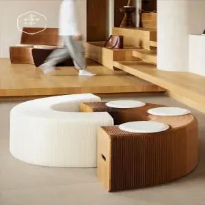 종이의자 골판지의자 페이퍼벤치 6인용 3인용 브라운 높이 약간 테이블 경량 접이식