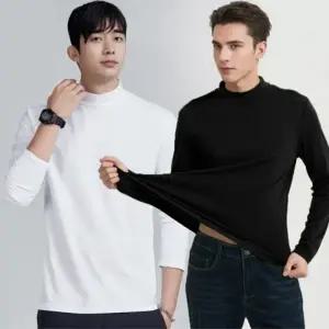 남자 가을 겨울 스판 반목티 무지 얇은 폴라티 레이어드티 반폴라 긴팔면티