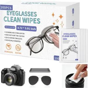 [200팩] 대형 안경 클리너 안경용 렌즈 물티슈 미리 적신 개별 포장 청소 카메라 휴대폰 컴퓨터 노트북