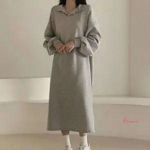 캐쥬얼 카라 기모 오픈 롱원피스 박시핏 루즈핏 체형보정 체형커버 맨투맨 겨울mno728