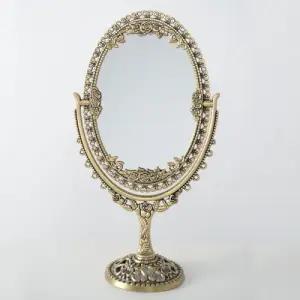 퀸스골드 앤틱 저소음양면탁상거울(타원형-대) 인테리어 홈데코 장식 소품 테이블 회전 스탠드