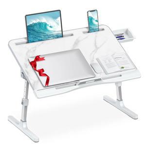 HETTHI 노트북 침대 책상, 서랍이 있는 조절 가능한 노트북 랩 책상, 침대 소파용 X-대형 접이식 침대 테이블 트레이, 작업용 독서 그림(마블, 23.6