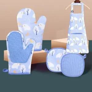 [싸더라] 북극곰디자인 실리콘 내열 주방장갑 냄비받침대 앞치마 세트