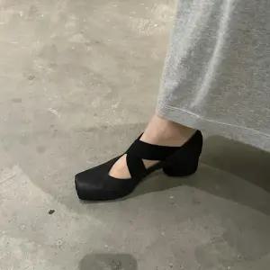 여자 하이힐 슈즈 발레 빈티지 통굽 단화 프렌치 스퀘어 선녀 스타일 힐 플랫 힛템