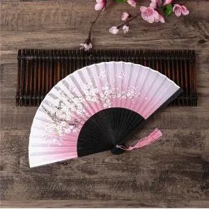 복사꽃 대나무 접이식 전통부채 부채 (WFHJG0U)