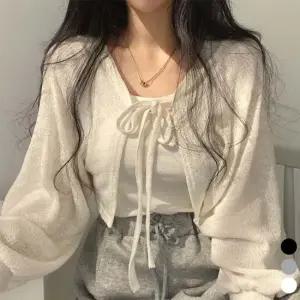 여성가디건 여성 지그재그 패턴 스트링 크롭 볼레로 가디건