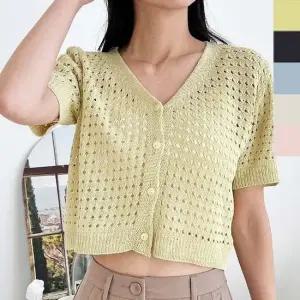 여성여름가디건 여자 반팔 크롭 그물 니트 가디건 1P 시원한