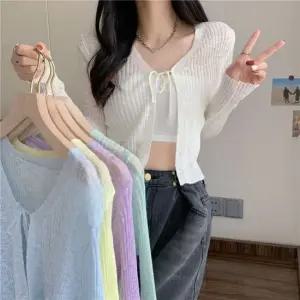 시스루 골지 리본 오픈 가디건 JSC-d0094 캐주얼룩