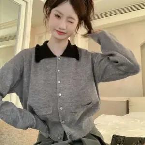 가디건 여성 프릴 카라 니트 가디건 캐주얼 숏