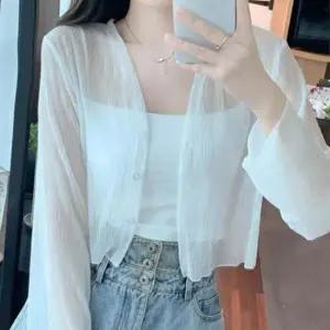 여성 시원한 크롭 긴팔 가디건 1P 여름 시스루 에어컨 외투 여성가디건