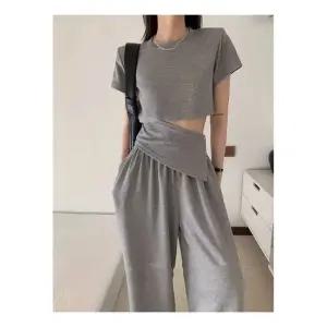 트레이닝세트 VOOY 크롭트레이닝세트 와이드바지 반팔티셔츠 츄리닝