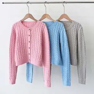 여자 케이블 꽈배기 데일리 가디건 반팔가디건