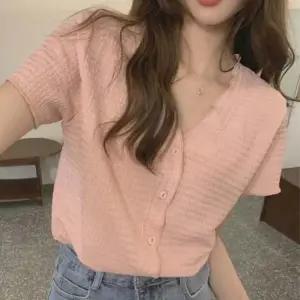 여성가디건 여성 와플패턴 크롭 반팔 가디건 1P 브이넥 반팔티