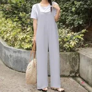 멜빵바지 와이드 오버롤 점프수트 데일리 민소매 여성 여름