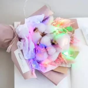 라그라스 조화 꽃다발 LED 목화 32cm 인테리어 꽃선물 장식 기념일 졸업식 조명 발표회
