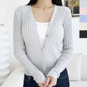 여성봄가디건 여성 린넨 골지 니트 가디건 1P 시스루 여자