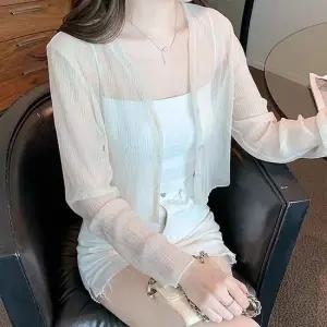 크롭시스루가디건 여성 시스루 크롭 긴팔 여름 가디건