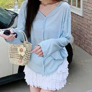 여름 시스루 브이넥 루즈핏 긴팔 가디건 브이넥가디건