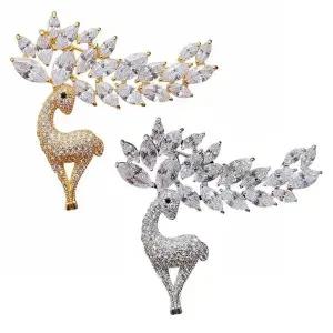 크리스탈 미라주 하모니 리프 나뭇잎 사슴 브로치 (WFKIG4O)
